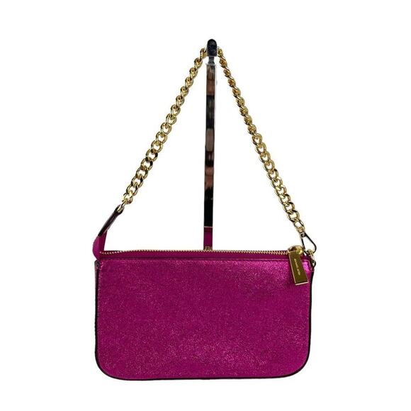 Michael Kors Jet Set Travel Metallic Hot Pink Gold Chain Pochette Bag Purse - Picture 3 of 16